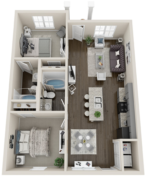 B1 - Two Bedroom / Two Bath - 901 Sq. Ft.*